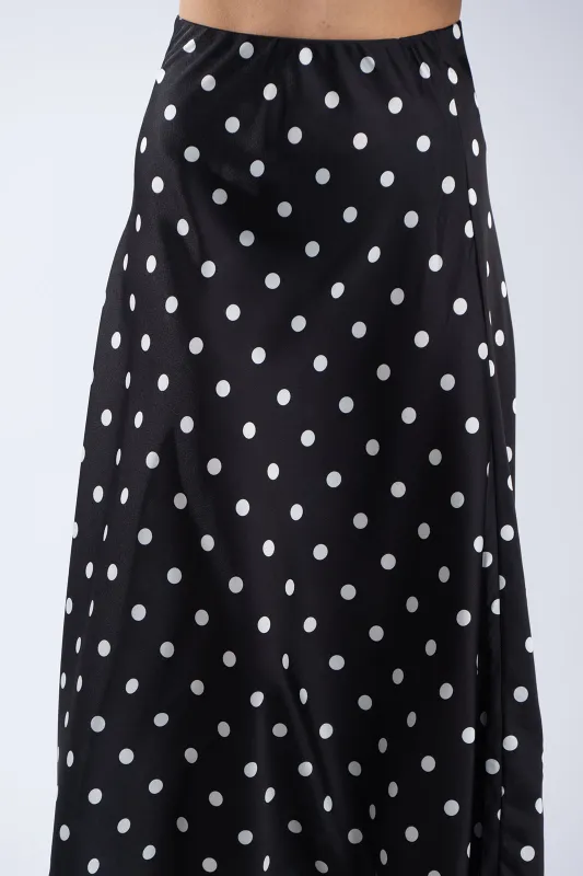 Satin Polka Dot Elastic Waist Skirt 
