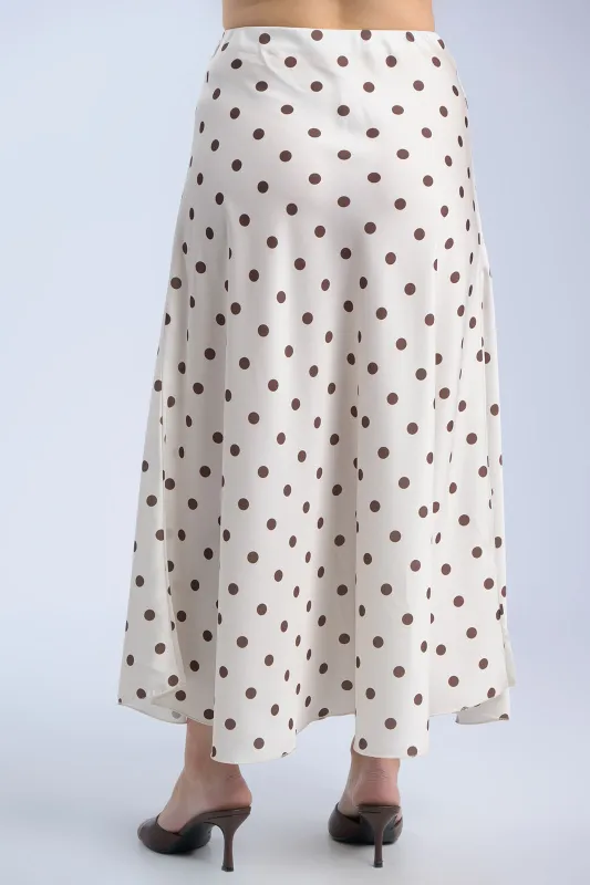 Satin Polka Dot Elastic Waist Skirt 