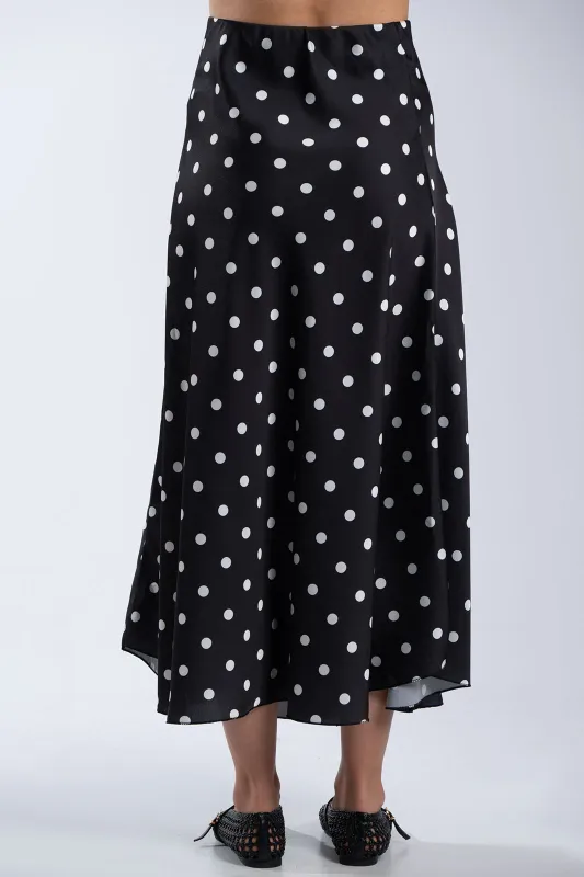 Satin Polka Dot Elastic Waist Skirt 