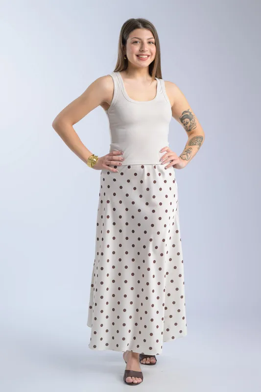 Satin Polka Dot Elastic Waist Skirt 