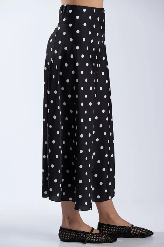 Satin Polka Dot Elastic Waist Skirt 