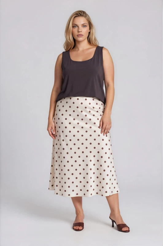 Satin Polka Dot Elastic Waist Skirt 