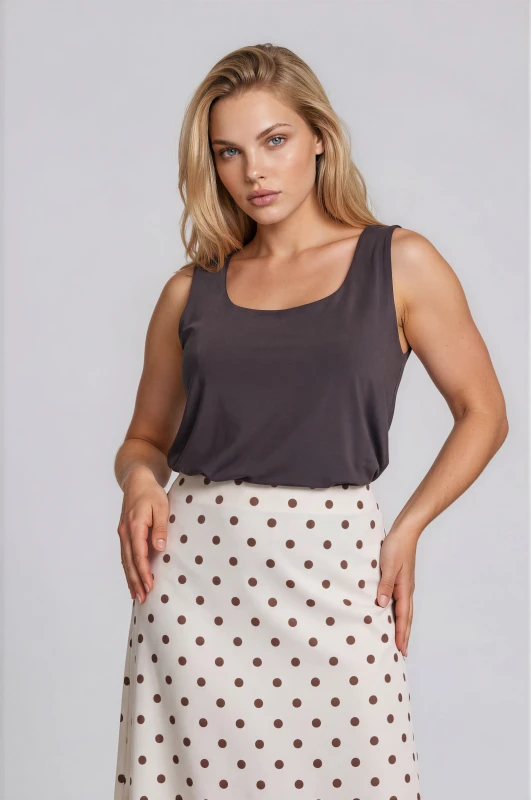 Satin Polka Dot Elastic Waist Skirt 