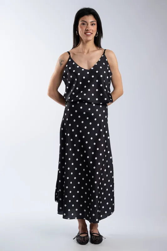 Satin Polka Dot Elastic Waist Skirt 