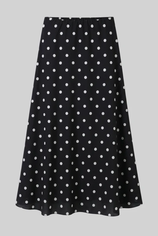 Satin Polka Dot Elastic Waist Skirt 