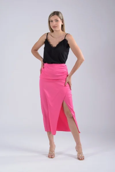 Satin Skirt Slit Bubblegum