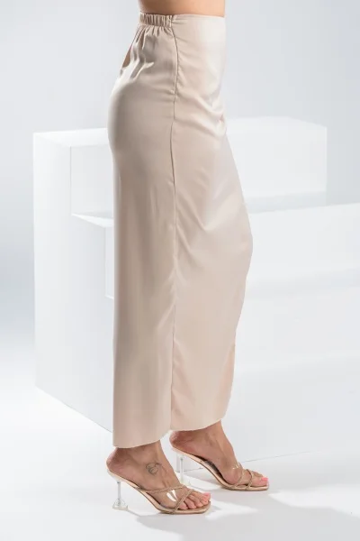 Satin Skirt Slit Beige