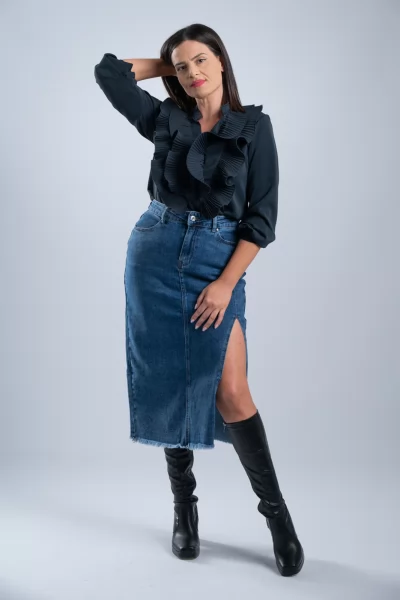 Φούστα Τζιν Πλαινό Σκίσιμο Denim Blue