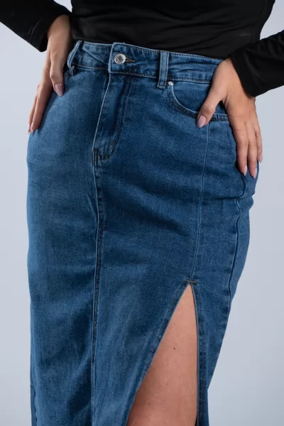 Φούστα Τζιν Πλαινό Σκίσιμο Denim Blue