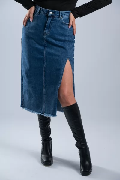 Φούστα Τζιν Πλαινό Σκίσιμο Denim Blue