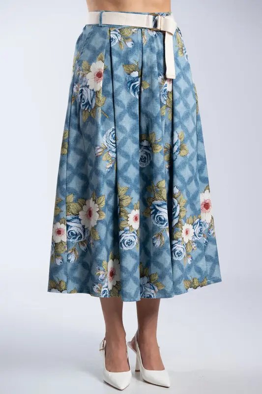 Skirt Cotton Floral Pleats 
