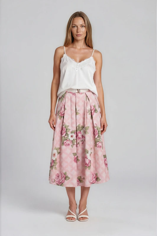 Skirt Cotton Floral Pleats 