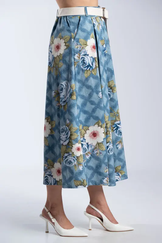 Skirt Cotton Floral Pleats 