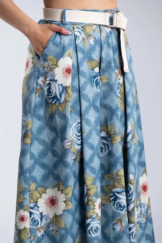 Skirt Cotton Floral Pleats 