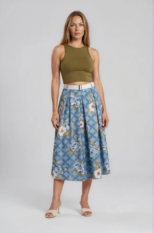 Skirt Cotton Floral Pleats 