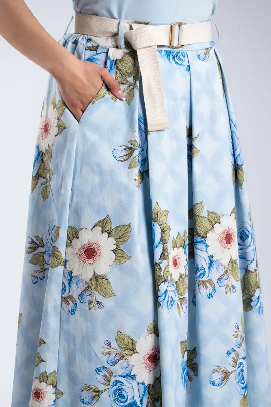 Skirt Cotton Floral Pleats 