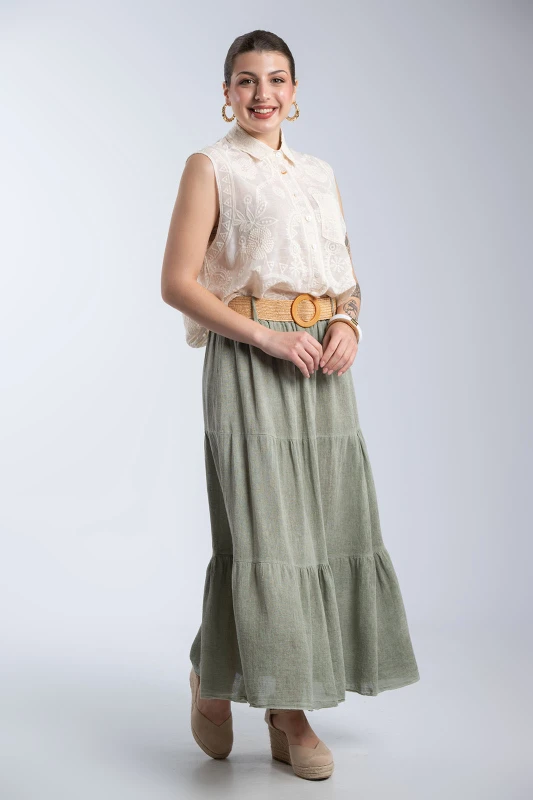 Cotton Skirt Straw Belt 