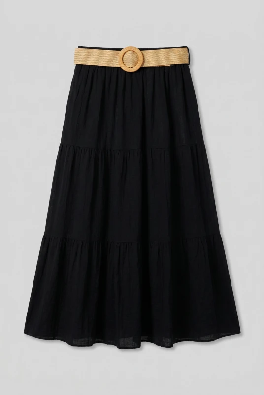 Cotton Skirt Straw Belt 