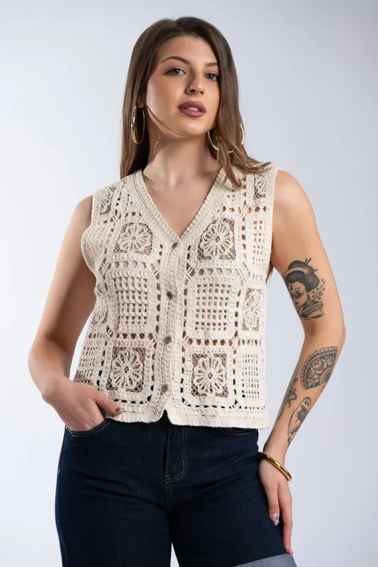 Γιλέκο Crochet Floral Λεπτομέρειες