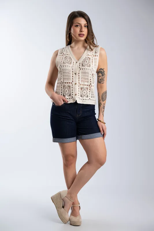 Γιλέκο Crochet Floral Λεπτομέρειες