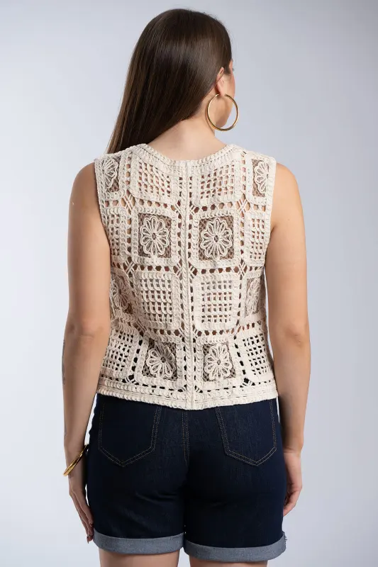 Γιλέκο Crochet Floral Λεπτομέρειες