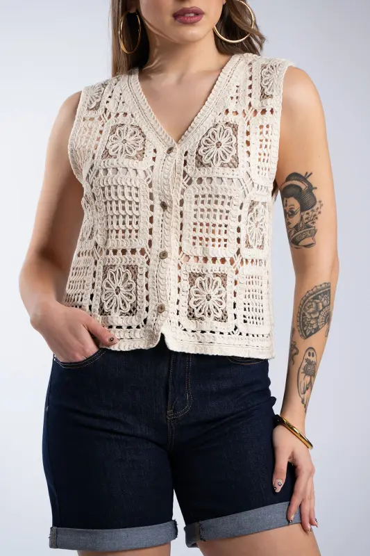Γιλέκο Crochet Floral Λεπτομέρειες