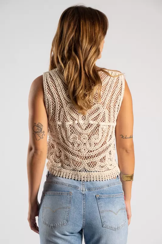 Vest Crochet Gold Buttons
