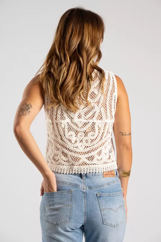 Vest Crochet Gold Buttons