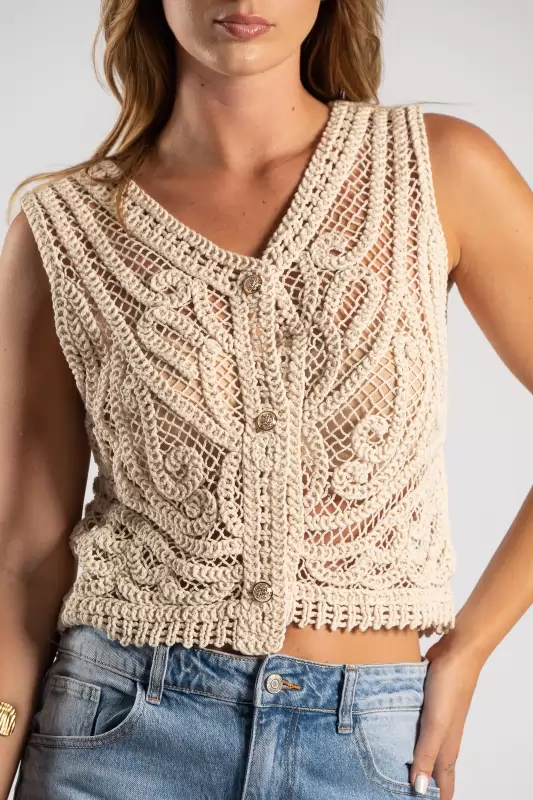 Vest Crochet Gold Buttons