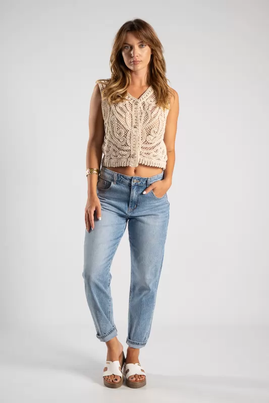 Vest Crochet Gold Buttons