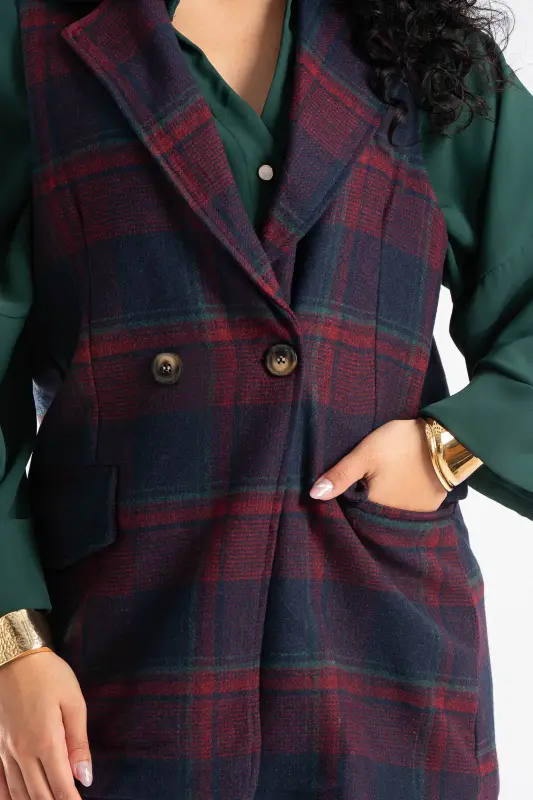 Γιλέκο Καρώ Τσέπες Καπάκι