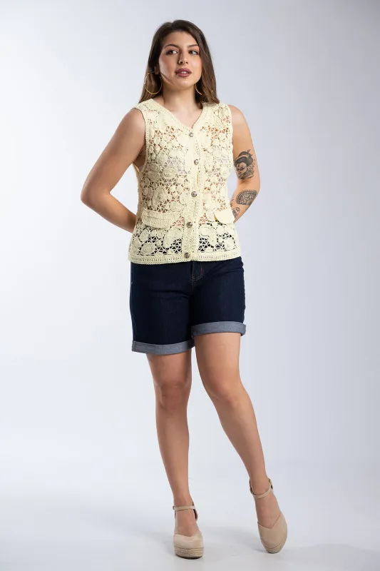 Knitted Cotton Vest Unique Buttons
