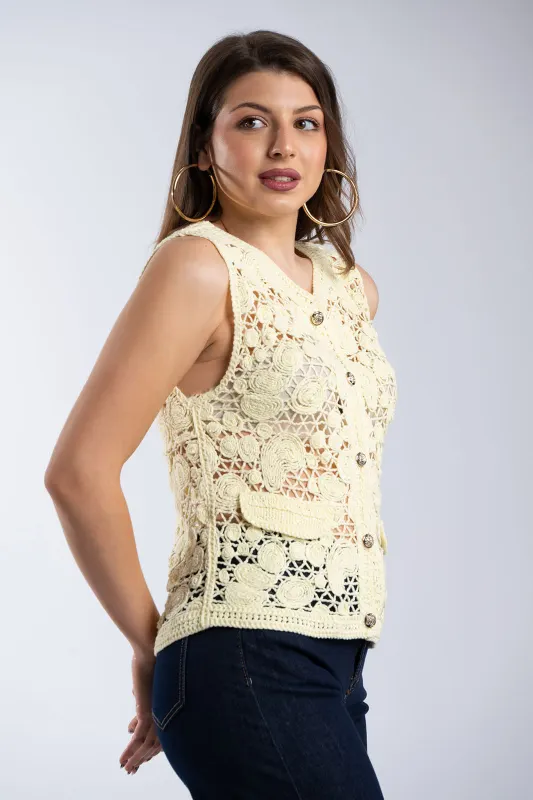 Knitted Cotton Vest Unique Buttons