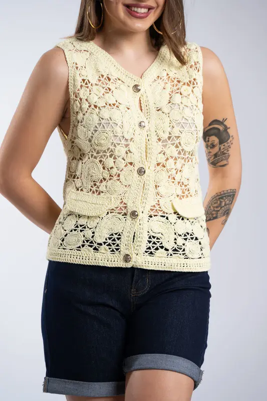 Knitted Cotton Vest Unique Buttons