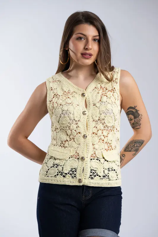 Knitted Cotton Vest Unique Buttons