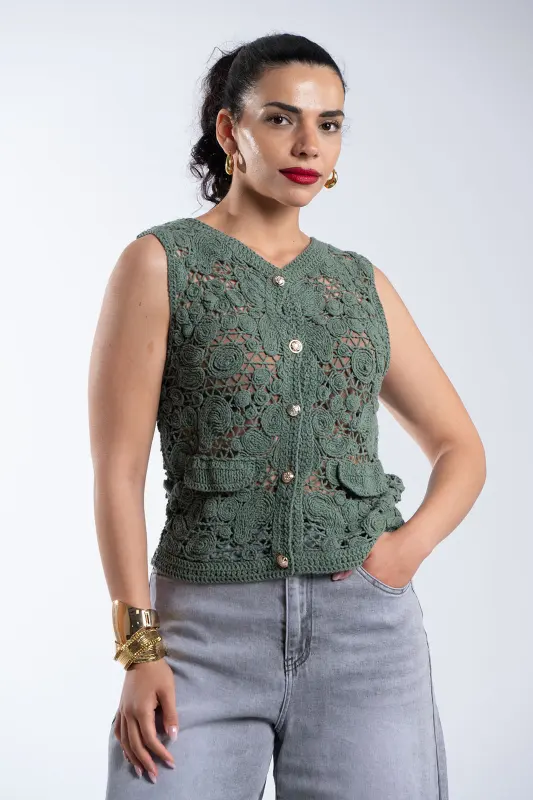 Knitted Cotton Vest Unique Buttons