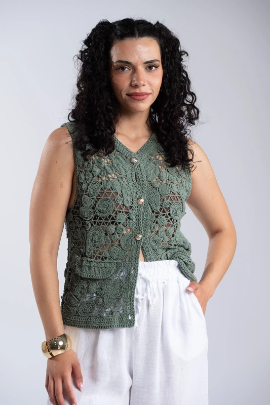 Knitted Cotton Vest Unique Buttons