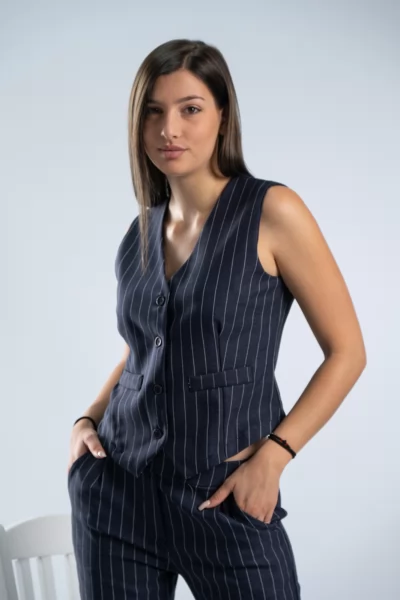 Γιλέκο Ρίγες Crop Navy