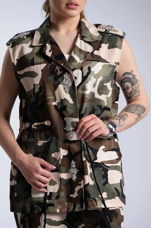 Γιλέκο Βαμβακερό Military Στρας