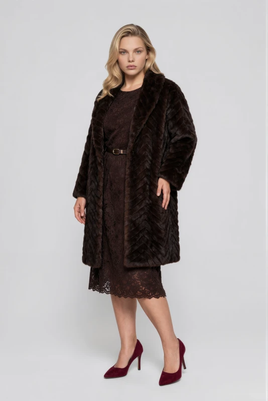Chevron Fur Wide Lapel 