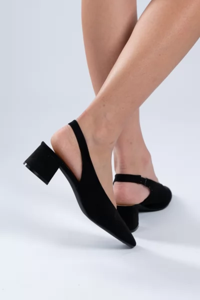 Γόβα Slingback Σουέτ Μαύρη