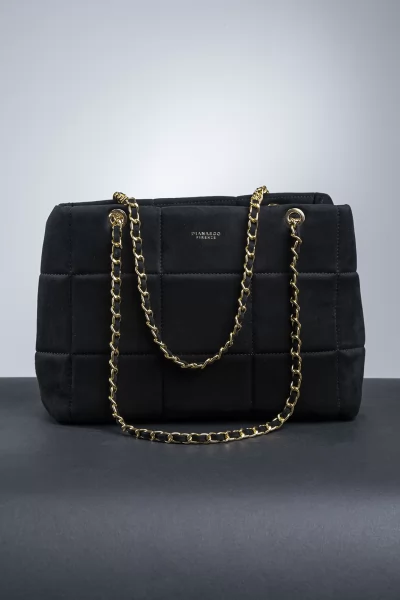 Handbag Σουέτ Καπιτονέ Μαύρη