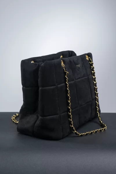 Handbag Σουέτ Καπιτονέ Μαύρη