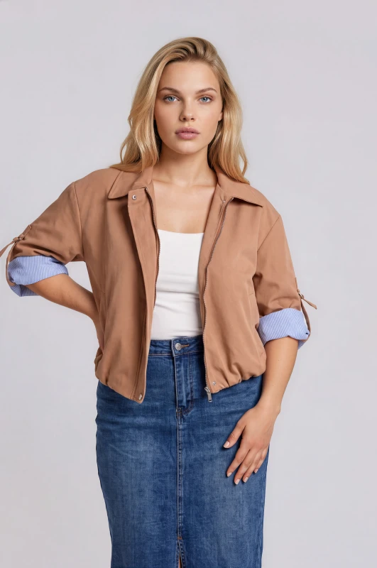 Jacket Bomber με Ριγέ Φόδρα