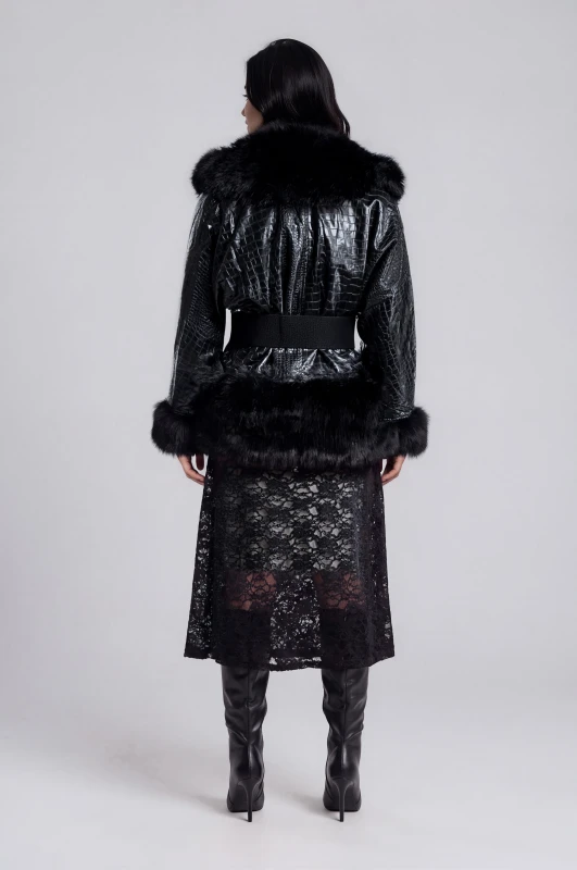 Jacket Croco με Γούνινες Λεπτομέρειες