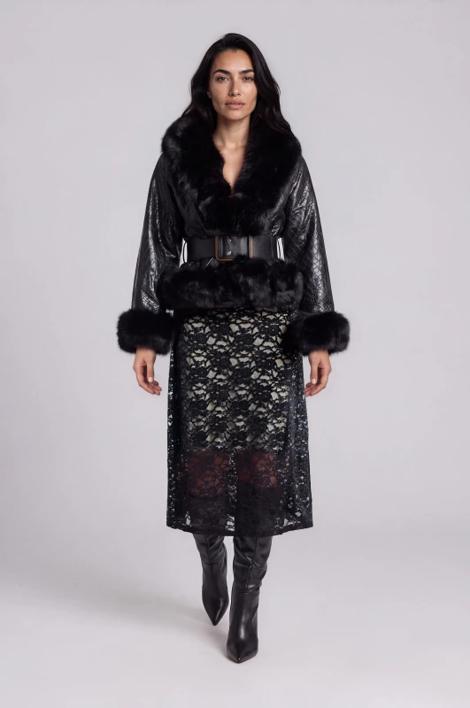 Jacket Croco με Γούνινες Λεπτομέρειες