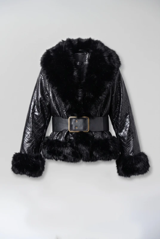 Jacket Croco με Γούνινες Λεπτομέρειες