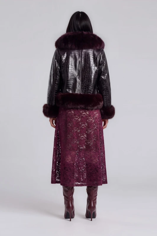 Jacket Croco με Γούνινες Λεπτομέρειες