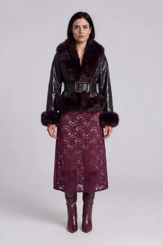 Jacket Croco με Γούνινες Λεπτομέρειες