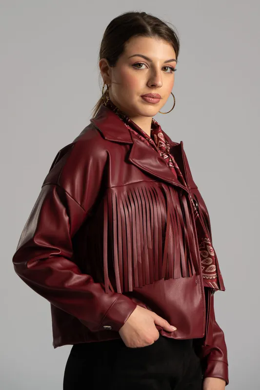 Jacket Crop Fringe Leatherette